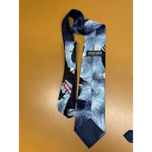 Steven Harris Eagle Print Blue Silk Tie - Picture 2 of 2